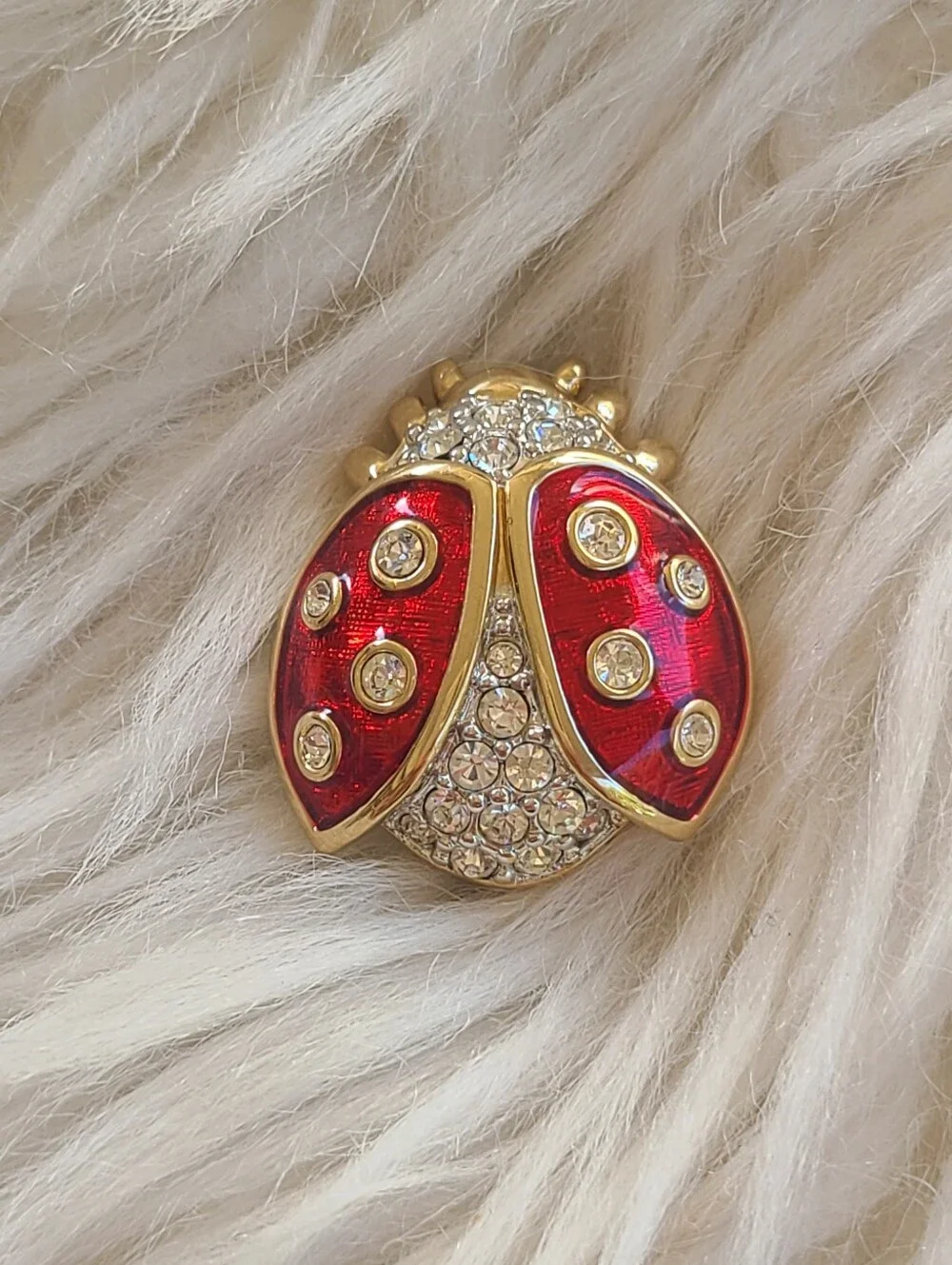 Swarovski Gold-Tone Red Enamel & Crystal Ladybug Brooch- Excellent Condition